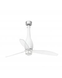 32000-9 Ventilador de techo con luz acero y blanco brillo y 3 palas transparente, DC Eterfan de Faro Barcelona