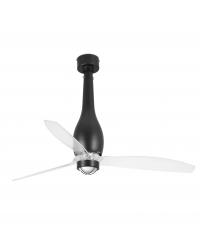 32003-10 Ventilador de techo con luz acero y negro mate y 3 palas transparente, DC Eterfan de Faro Barcelona