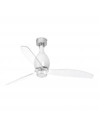 32020-9 Ventilador de techo con luz acero y cristal blanco brillo y 3 palas transparente, DC Mini Eterfan de Faro Barcelona