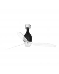 32026-10 Ventilador de techo con luz acero y cristal negro brillo y 3 palas transparente, DC Mini Eterfan de Faro Barcelona