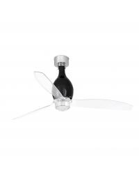 32027-10 Ventilador de techo con luz acero y cristal negro mate y 3 palas transparente, DC Mini Eterfan de Faro Barcelona