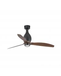 32028-10 Ventilador de techo con luz acero y cristal negro mate y 3 palas nogal, DC Mini Eterfan de Faro Barcelona