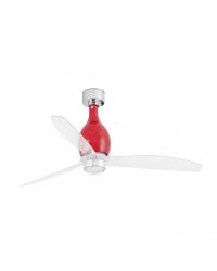 32029-9 Ventilador de techo con luz acero y cristal rojo brillo y 3 palas transparentes, DC Mini Eterfan de Faro Barcelona