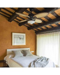 33019 Ventilador de techo con luz marrón oscuro y 4 palas reversible modelo Lombok de Faro Barcelona