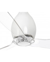 32020WP Ventilador de techo sin luz y wifi acero y cristal blanco brillo y 3 palas transparente, DC Mini Eterfan de Faro