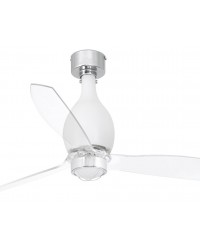 32025-9 Ventilador de techo con luz acero y cristal blanco mate y 3 palas transparente, DC Mini Eterfan de Faro Barcelona