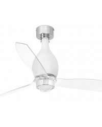 32025WP-9 Ventilador de techo Smart Fan con luz acero y cristal blanco mate y 3 palas transparentes, DC Mini Eterfan de Faro