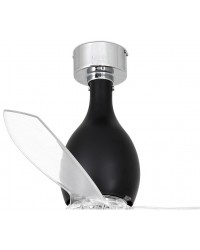32026-10 Ventilador de techo con luz acero y cristal negro brillo y 3 palas transparente, DC Mini Eterfan de Faro Barcelona
