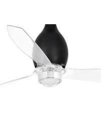 32026-10 Ventilador de techo con luz acero y cristal negro brillo y 3 palas transparente, DC Mini Eterfan de Faro Barcelona