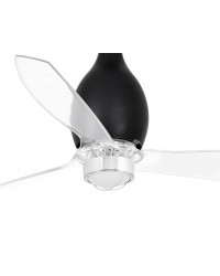 32026WP-10 Ventilador de techo con luz y wifi acero y cristal negro brillo y 3 palas transparente, DC Mini Eterfan de Faro