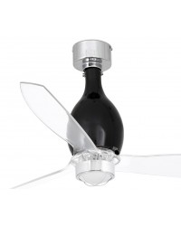 32027-10 Ventilador de techo con luz acero y cristal negro mate y 3 palas transparente, DC Mini Eterfan de Faro Barcelona