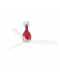 32029WP Ventilador de techo sin luz Smart Fan  acero y cristal rojo brillo y 3 palas transparentes, DC Mini Eterfan de Faro