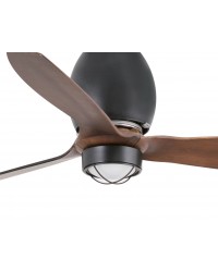 32028-10 Ventilador de techo con luz acero y cristal negro mate y 3 palas nogal, DC Mini Eterfan de Faro Barcelona