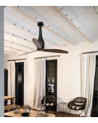32004WP Ventilador de techo sin luz Smart acero y negro mate y 3 palas nogal, DC Eterfan de Faro Barcelona