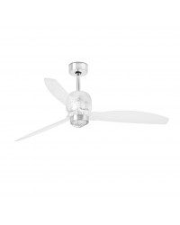 33394D-9 Ventilador de techo con luz cromo y transparente 3 palas DC Decofan de Faro Barcelona
