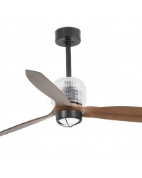 33395D-10 Ventilador de techo con luz, cuerpo negro y 3 palas nogal DC Decofan de Faro Barcelona