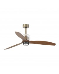 33398D-10 Ventilador de techo con luz, cuerpo oro y 3 palas nogal DC Decofan de Faro Barcelona