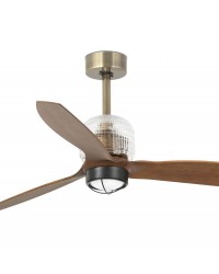 33398DWP-10 Ventilador de techo con luz y wifi, cuerpo oro y 3 palas nogal DC Decofan de Faro Barcelona
