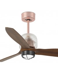 33399D-10 Ventilador de techo con luz, cuerpo cobre y 3 palas nogal DC Decofan de Faro Barcelona