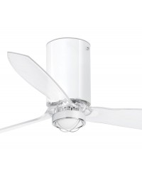 32038-9 Ventilador de techo con luz cuerpo blanco brillo y 3 palas transparentes, DC mimi tube de Faro Barcelona