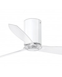 32038 Ventilador de techo sin luz cuerpo blanco brillo y 3 palas transparentes, DC mimi tube de Faro Barcelona