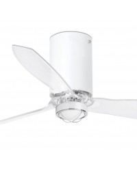 32039-9 Ventilador de techo con luz cuerpo blanco mate y 3 palas transparentes, DC mimi tube de Faro Barcelona