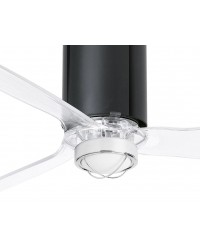 32040-10 Ventilador de techo con luz cuerpo negro brillo y 3 palas transparentes, DC mimi tube de Faro Barcelona