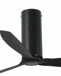 32060WP Ventilador de techo sin luz acero y cristal, 3 palas, negro mate, DC  Tube de Faro Barcelona