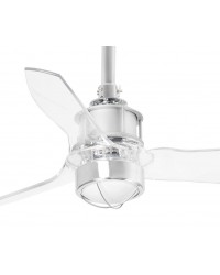 33426-9 Ventilador de techo con luz cromo mate y 3 palas transparentes modelo mini justfan Faro Barcelona