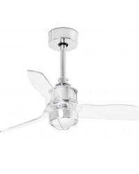 33426-9 Ventilador de techo con luz cromo mate y 3 palas transparentes modelo mini justfan Faro Barcelona