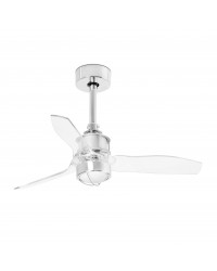 33426-9 Ventilador de techo con luz cromo mate y 3 palas transparentes modelo mini justfan Faro Barcelona