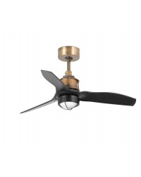 33424-10  Ventilador de techo con luz oro viejo y 3 palas negro mate modelo mini justfan Faro Barcelona