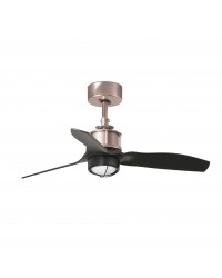 33427-10  Ventilador de techo con luz cobre y 3 palas negro mate modelo mini justfan Faro Barcelona
