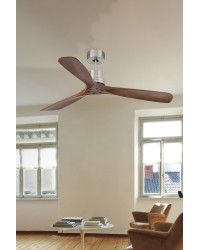 33370DCWP Ventilador de techo sin luz Smart Fan, con motor DC, cuerpo níquel y 3 palas en madera nogal modelo Lantau de Faro