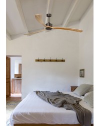 34200A Ventilador de techo sin luz extra largo marrón y 3 palas pino DC Kauai de Faro Barcelona