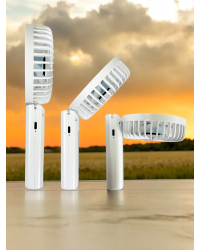 93.045 Mini ventilador portátil de mano, colgar y sobremesa, abatible, blanco, con carga USB de DH