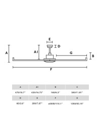 34210-130 Cotas Ventilador de techo con luz LED 32W 3000K industrial 6 palas, motor DC, modelo Rotterdam 30 de Faro