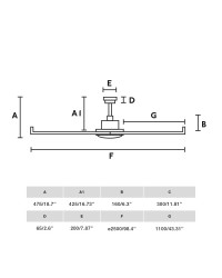 34206 Cotas Ventilador de techo sin luz blanco mate, 6 palas, motor DC, diámetro 250cm, modelo Rotterdam 25 de Faro