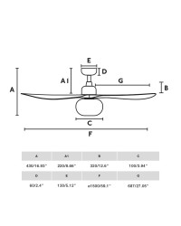 34363-11L Cotas Ventilador de techo con luz blanco, DC, exterior, 3 palas, modelo Outwood de Faro