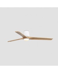 33838-1TW Ventilador de techo con luz LED CCT blanco mate, DC, 3 palas pino, modelo Heywood Tub L de Faro