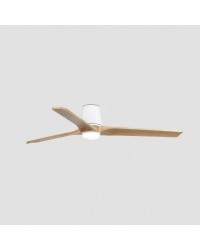 33838-1TW Ventilador de techo con luz LED CCT blanco mate, DC, 3 palas pino, modelo Heywood Tub L de Faro