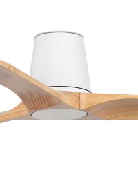 33836 Ventilador de techo de plafón sin luz blanco y 3 palas madera pino, DC, modelo Heywood Tub S de Faro