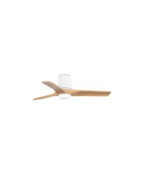 338361S Ventilador de techo de plafón con luz LED CCT blanco y 3 palas madera pino, DC, modelo Heywood Tub S de Faro