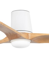 338361S Ventilador de techo de plafón con luz LED CCT blanco y 3 palas madera pino, DC, modelo Heywood Tub S de Faro