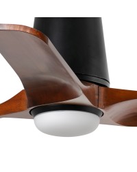 33837-1TW Ventilador de techo de plafón con luz LED CCT negro y 3 palas madera pino, DC, modelo Heywood Tub S de Faro