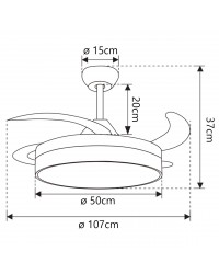 11816 Ventilador de techo con luz LED CCT blanco y plata, motor DC, 3 palas modelo Togo de Alemar