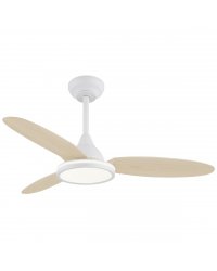 11563 Ventilador de techo con luz LED CCT blanco y madera DC, diámetro Ø107cm, 3 palas modelo Mahón de Alemar
