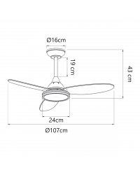 11563 Ventilador de techo con luz LED CCT blanco y madera DC, diámetro Ø107cm, 3 palas modelo Mahón de Alemar