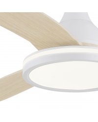 11563 Ventilador de techo con luz LED CCT blanco y madera DC, diámetro Ø107cm, 3 palas modelo Mahón de Alemar