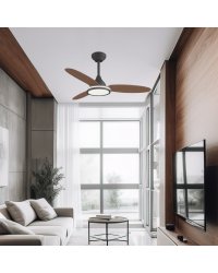 11564 Ventilador de techo con luz LED CCT blanco y madera oscura DC, diámetro Ø107cm, 3 palas modelo Mahón de Alemar